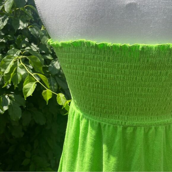 Y2K Terry Towel Dress Cover up Neon Green ,Strapless - Picture 5 of 7